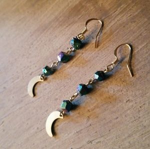 "Crecent Journey "- Rainbow Quartz & Moon Earings